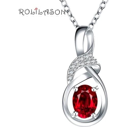 ROLILASON Water Drop Design Cubic Zirconia Red Crystal Classic silver color Necklace Pendants Jewelry LNS662