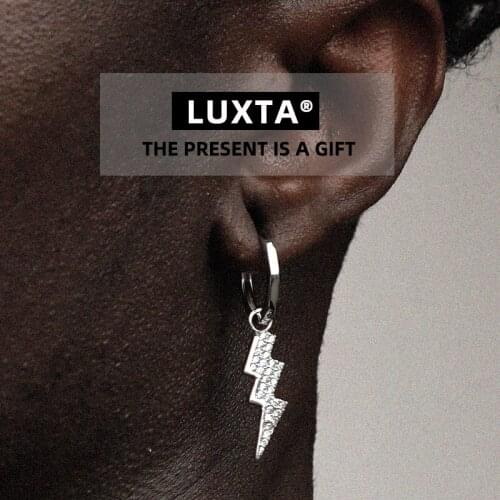 LUXTA Original Solid 925 Sterling Silver Iced Out Bolt Hoop Earring Hiphop Rock Punk Fashion Jewelry 18K Gold Plated