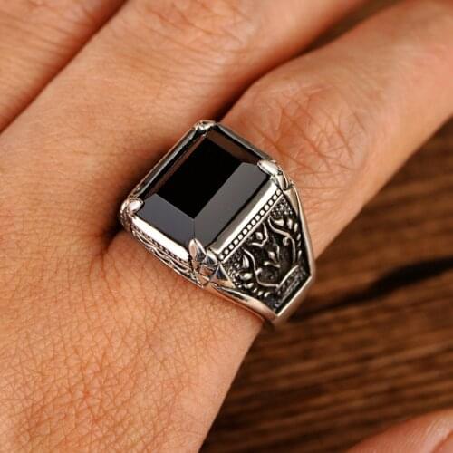 SA SILVERAGE 1.8cm X1.5cm 12.6g 20-28th Size Couple Rings Silver Jewelry 925 Silver Jewelry Black Agate Big Mens Ring Geometric