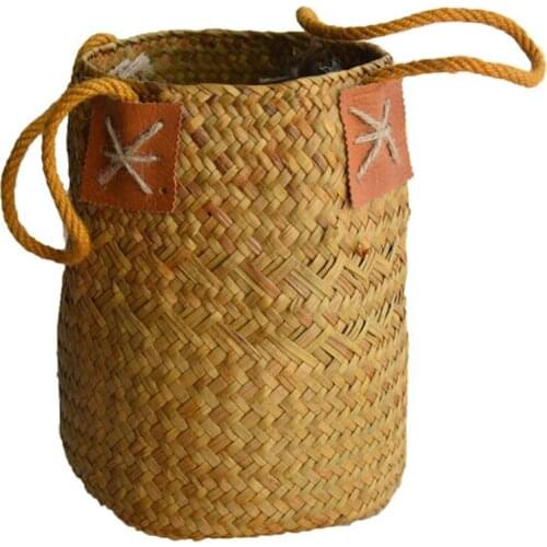 Straw Woven Nordic Style Collapsible Multifunction Hand-woven Fruit Baskets Hand-Woven-Medium+Ellipse_Big Rattan Flower Vases