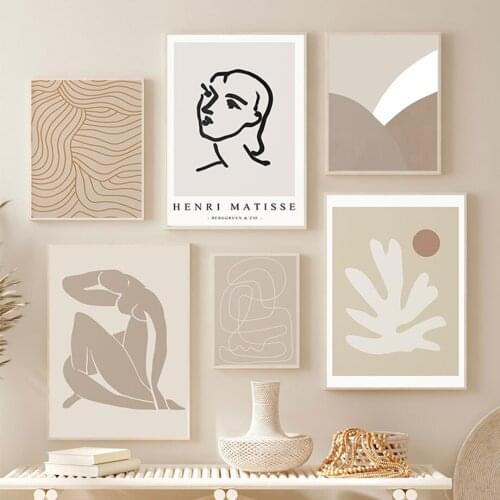 Matisse Woman Beige Lines Boho Modern Aesthetic Posters And Prints Wall Art Canvas Painting Wall Pictures For Living Room Decor