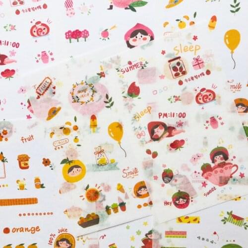 6 Sheets Summer Style Fruits Girls Diary Stickers Decorative Paper Album Notebook Decor