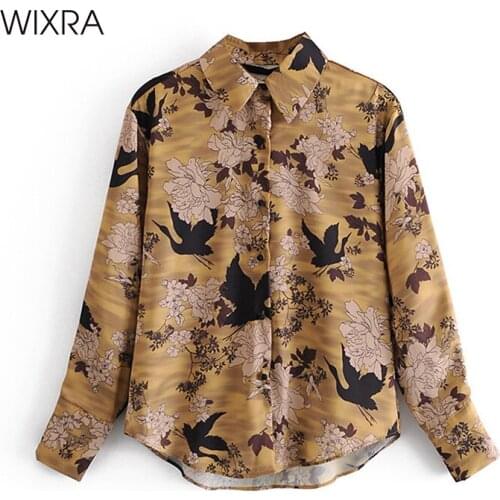 Wixra Women Blouse Tops Turn-Down Collar Floral Print Long Sleeve High Street Shirts Lady Casual Style Clothes Blusas