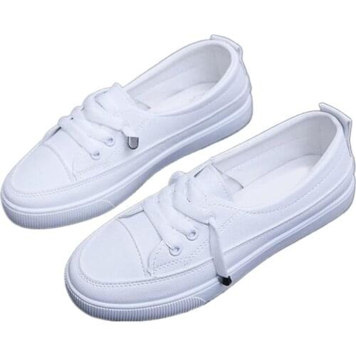 Women Soft PU Sneakers 2021 Autumn Lace up Flats Fashion Casual Leather Ladies Walking White Shoes Female Shoes Comfortable