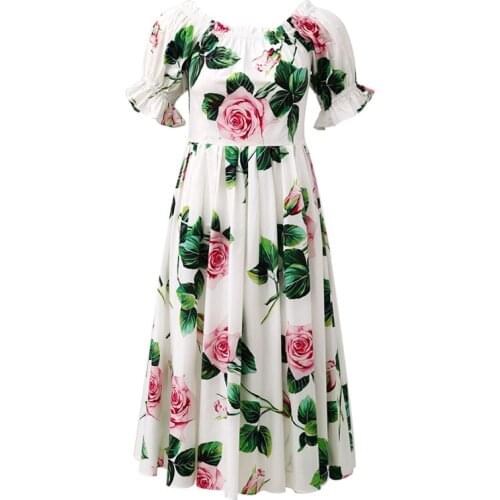 Customize Made Women Summer Fashion Casual Plus Size 3XS-10XL Retro Vintage Flower Print Long A Line Vacation Dress