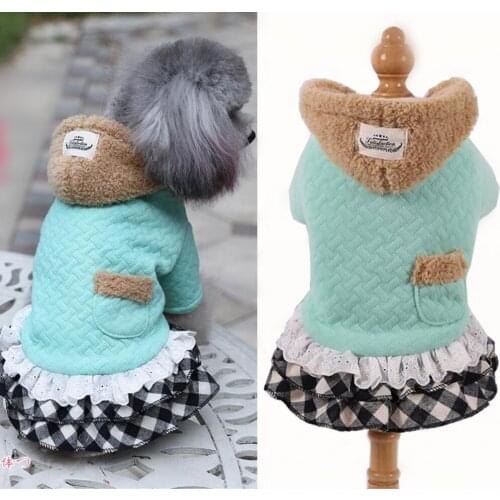 Winter Dog Clothes for Small Dogs Warm Fleece Ruffle Plaid Dog Hoodie Coat Chihuahua York XS S M L XL 2XL