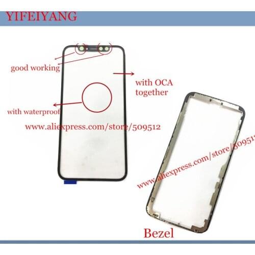 1Set For iphone X Front Outer Glass with OCA with Middle Frame Bezel +Sticker Front lens Glass lcd screen repair part