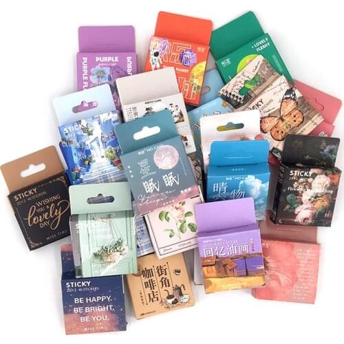 1 Box Stationery Sticker Diary Scrapbooking Material DIY Coffee Plant Flower Butterfly Stickers Aesthetic Decorative Paper