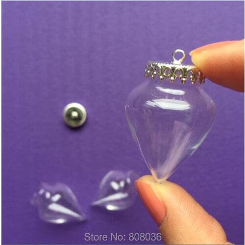 10pcs 38x25mm tear drop handmade glass globe orb clear wishing bottle pendant with silver/bornze teeth tray jewelry necklace