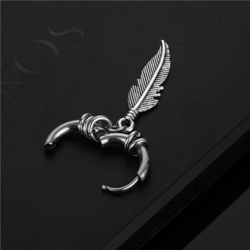 2021 Fashion Cross feather Stud Earrings Punk Rock Style For Women men High Quality Stainless steel Hiphop kpop Ear Jewelry