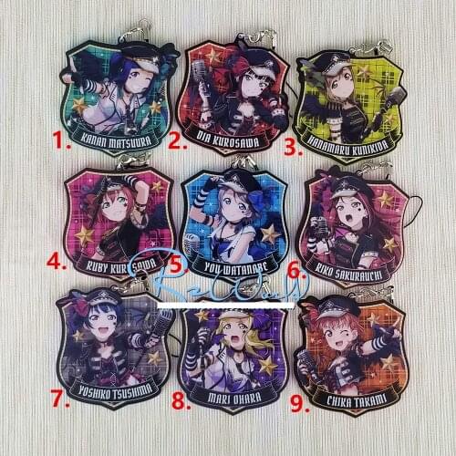 8pcs/lot Love Live Kotori Anime keychain Nico Rin Umi Maki Chika Dia Riko Yoshi kc Kunikida Acrylic Rubber strap/phone charm