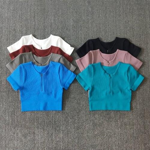 Seamless Yoga Shirts Zipper Short Sleeve Workout Tops Women Fitness Crop Top Workout Tops Gym Clothes Sportswear Running T-shirt