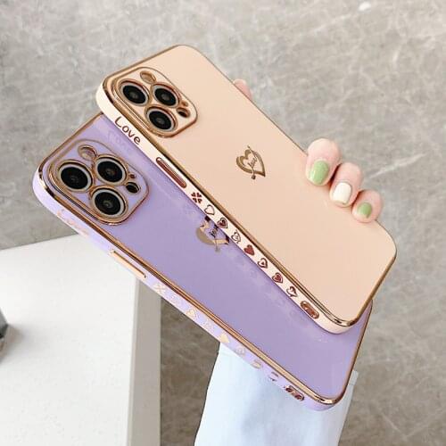 Luxury Plating loving Heart Cute Side Frame Pattern Cases For iPhone 12 11 Pro Max X XR 7 8Plus SE2 Candy Color Phone Case Cover