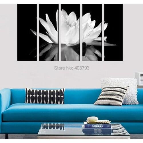 Black & White Water Lily Gallery Wrapped Canvas Print Set FRAMED & READY TO HANG