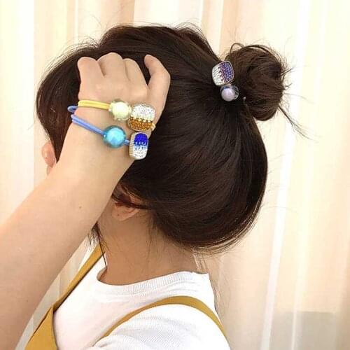 Color Matching Full Diamond Hair Ring Hair Rope Female Fresh Big Bead Headdress High-Quality Pink knotted Rubber Band Hair Rope