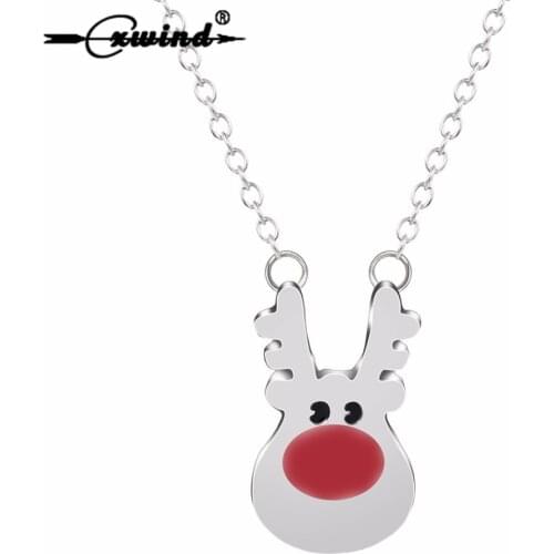 Cxwind Fashion Antler Necklace Rudolph Reindeer Necklaces & Pendants for Women Cute Animal Choker statement Necklace Jewelry