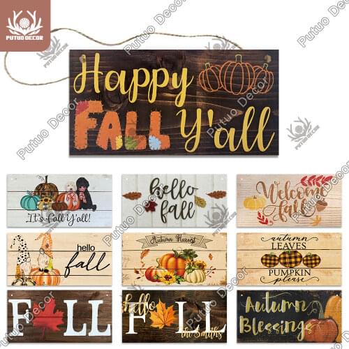 Putuo Decor Autumn Fall Wooden Sign Rustic Garden Hanging Plaque Wooden Wall Sign Gift Tag for Backyard Wall Art Home Decoration