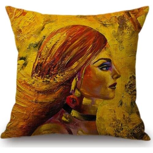 Gold Oil Painting Beauty Lady Girl Face Home Decorative Sofa Throw Pillow Case Modern Gallery Art Fashion Chair Cushion Cover