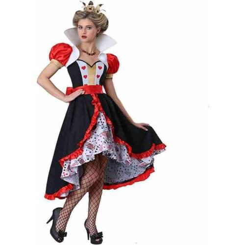 Adult Woman Flirty Queen of Hearts Alice In Wonderland Storybook And Fairytale Cosplay Clothing Carnival Party Halloween Costume