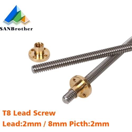 3D Printers Parts T8 Lead Screw 100mm 150mm 250mm 300mm 330mm 350mm lead screw 8mm Trapezoidal Screws Copper Nuts Leadscrew Part