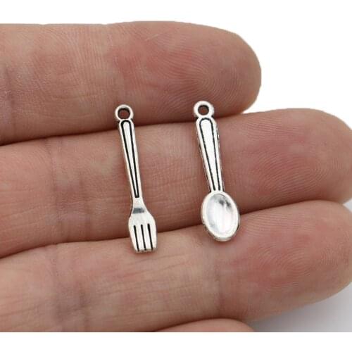 JAKONGO 20pcs Tibetan Silver Plated Fork Charms Pendants for Jewelry Making DIY Handmade 25x4mm