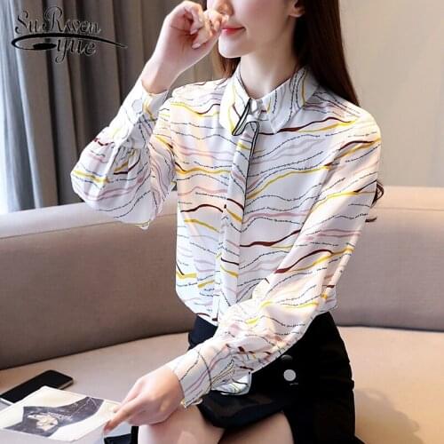 Korean Fashion Clothing 2020 Long Sleeve Print Office Lady Blouse Women Spring Elegant Women Tops and Blouse Blusas 8453 50