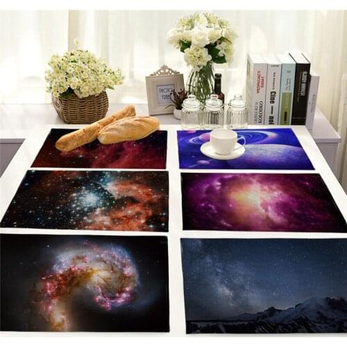 Starry Sky Table Mats Universe Space Pattern Drink Coasters Cotton Linen Dining Coaster Pad Bowl Cup Mat Table Accessories