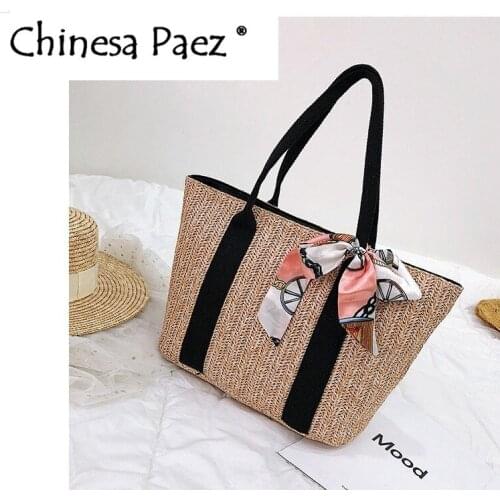 Square Beach Bag Summer Vintage Handmade Crossbody Straw Bag Rattan Bag Small Bohemian Shoulder Daily Shopping ribbon Handbags