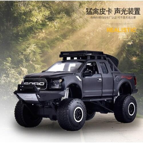 Die-cast Metal Children Toys Car Model Vehicle jianyuan 1:32 for Ford Raptor big foot pick-up truck F150 with sound light gld52