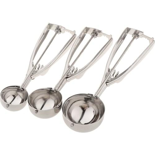 MagiDeal Set of 3 Cookie Scoop for Baking Stainless Steel Ice Cream Scoops Durable Cookies Dough Baller Fruit Melon Scooper