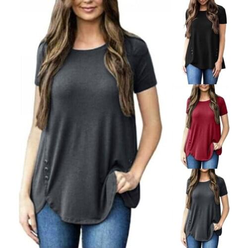 Fashion Button crew neck short sleeve T-shirt womens jacket 2021 summer new loose casual womens clothes женская одежда