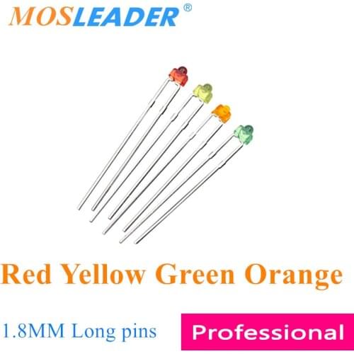 Mosleader DIP LED 1.8MM 1000PCS Red Yellow Green Orange Long pins F1.8 Small Nipple led Color turn color