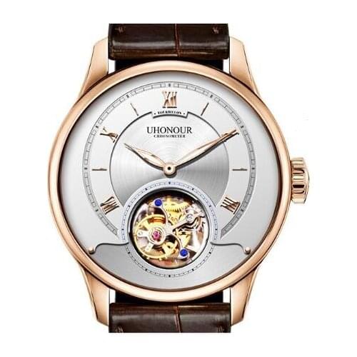 Men Mechanical Tourbillon Watch Hand Winding Sapphire 25Jewels Alligator Leather Date Energy Display Luxury Gift