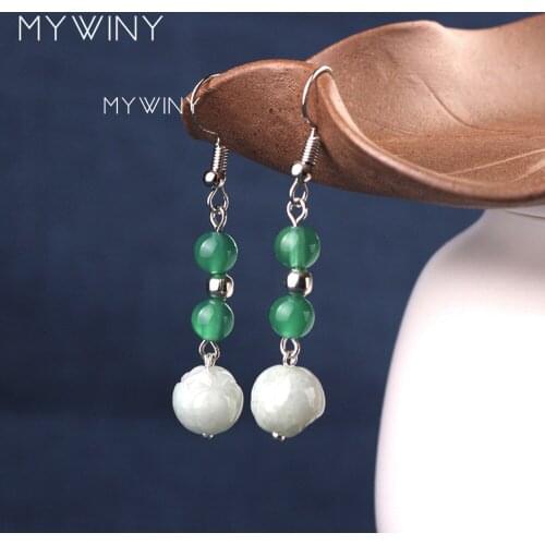 MYWINY Vintage earrings with Green Stone Earrings for Women Charms Hanging Earrings Ethnic fashion jewelry