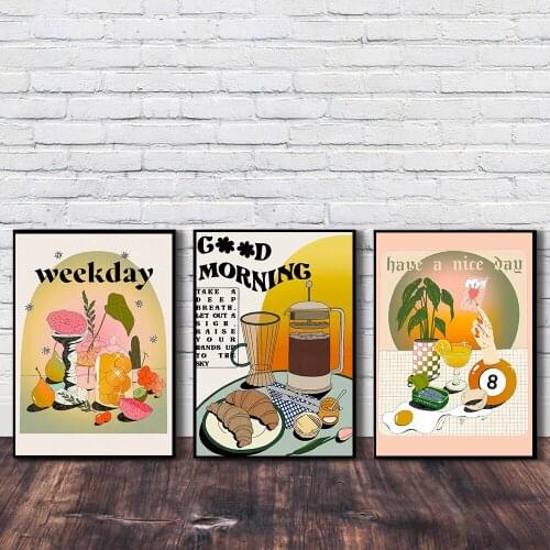 Food Kitchen Poster Wall Art Canvas Print Bread Drink Fruit Dessert Painting Decorative Picture Modern Dining Room Decoration