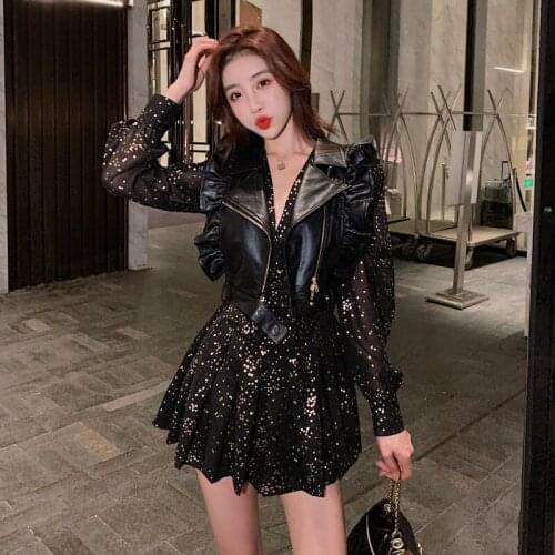 New arrival fashion spring two piece set women OL profession temperament short vest coat and floral print dress slim black set