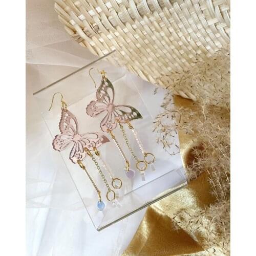 New Style Earrings Pink Butterfly Dangle Earrings,Butterfly Drop Earrings