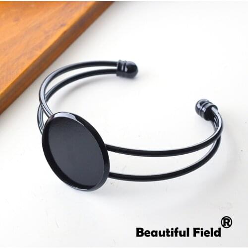 2pcs Fit 25mm Bracelet Base Round Cabochon Setting Black Color Cameo Base Blank Tray