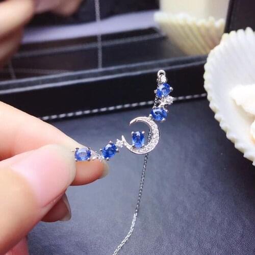 Natural blue sapphire necklace Pendant S925 silver natural gemstone necklace Lovely Stars Moon Smiling girl party gift jewelry