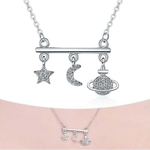 Top Quality Silver Plated Necklace Female Choker Accessories Fashion Lady Cross Star Moon Necklace Girls Clavicle Bijou