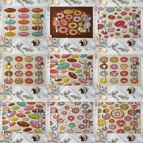 Donuts Pattern Placemat Dining Table Mat Tea Coaster Linen Pad Cup Mats Home Decor