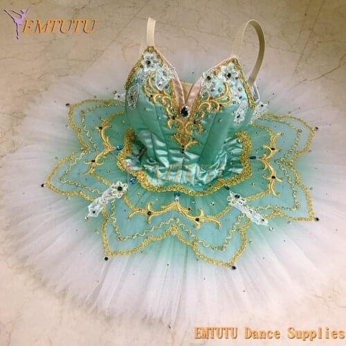 Ombre Green White Professional Ballet Tutu Costumes Sleeping Beauty Pancake Tutu Fairy Performance Classical Ballet Tutu Skirt