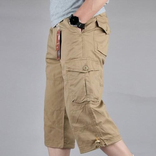 Plus Size Male Shorts Multi Pocket Summer Loose Zipper Breeches Short Pant Casual Cotton Black Long Mens Cargo Shorts