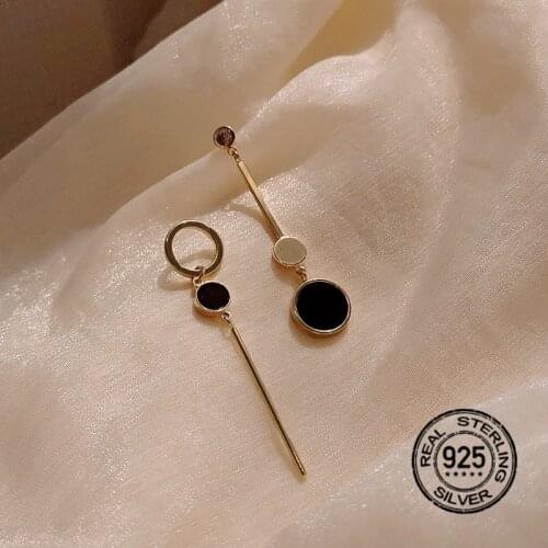 925 Sterling Silver Earrings For Women Set Needle Zircon Circle Geometric Asymmetric Korean Simple Fashion Design Jewelry INEFFA