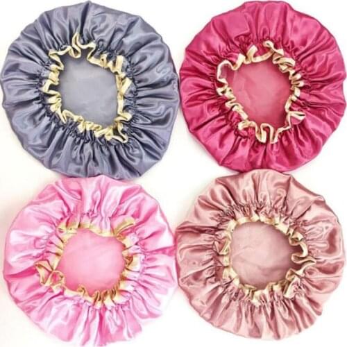 Lovely Thick Double Waterproof Women Shower Satin Bathing Cap Colorful Bath Shower Caps Hair Cover LX8214