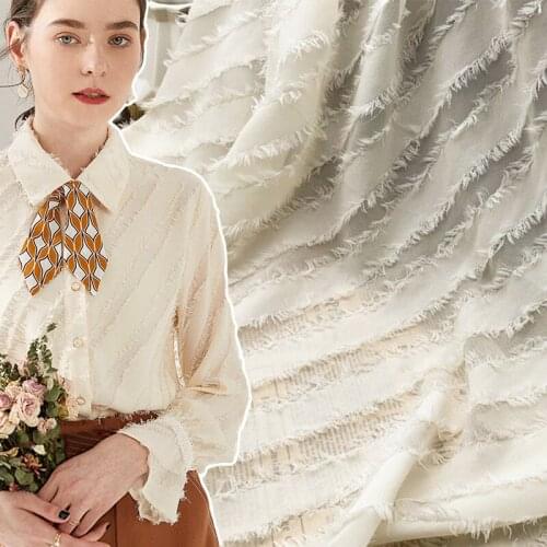 Chiffon cut flower tassel jacquard fabric diagonal stripe slightly transparent spring and summer new fabric DIY shirt dress