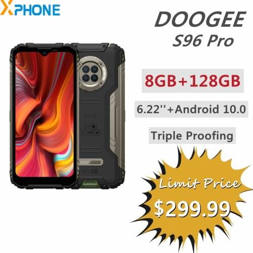 DOOGEE S96 Pro Rugged Phone 48MP Round Quad Camera 8GB 128GB 6350mAh 6.22 inch Android 10.0 Helio G90 Octa Core 4G Network