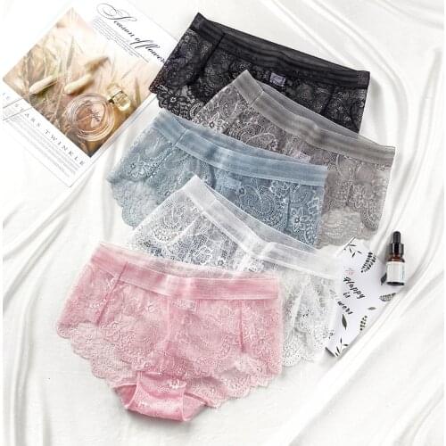 Transparent Lace Panties Women Double Layer Seamless Breathable Ladies Briefs Women Underpants Low Waist Women Lingerie