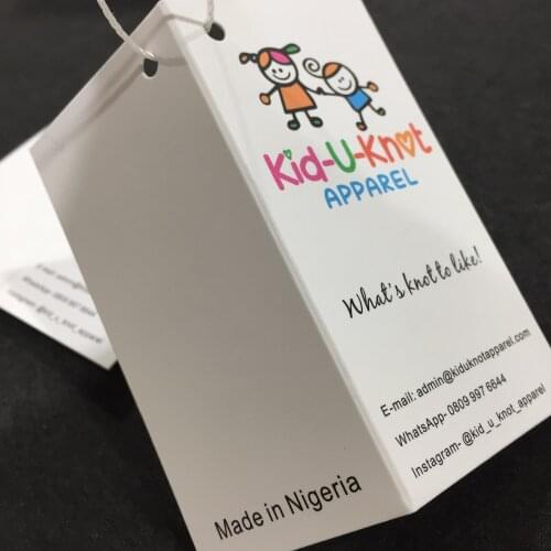 High Quality Custom Fold Paper Tags 400gsm CMYK Printed For Kid Clothes