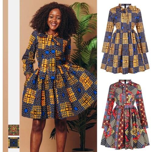 Women African Floral Print Long Sleeve Dress 2021New Traditional Casual Outfits Attire African Clothes Party African Dresses